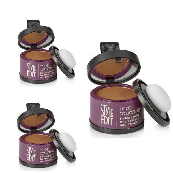Style Edit Root Touch Up Powder, to Cover Up Dark Roots and Grays Between Salon Visits, Water Resistant, Non-Sticky, Compact And Mess-Free, Medium Brown Hair Color (Pack of 3)