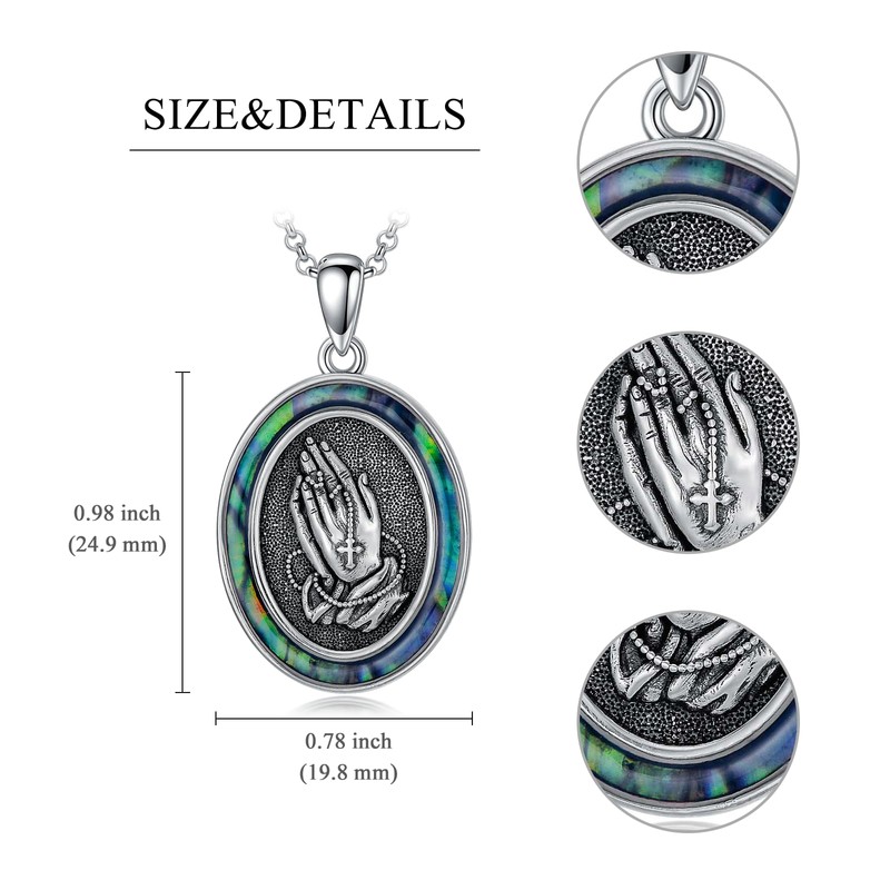 MEIDERBO Praying Hands Necklace for Women Men Sterling Silver Abalone