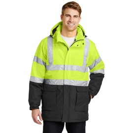 Port Authority ANSI 107 Class 3 Safety Heavyweight Parka. J799S, Safety Yellow/Black/Reflective, XL