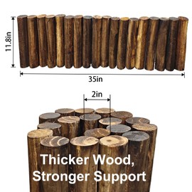 Wood Garden Fence, Natural Wooden Solid Log Edging Border Decorative for Flower Bed Barriers and Landscape Fencing (4PACK)