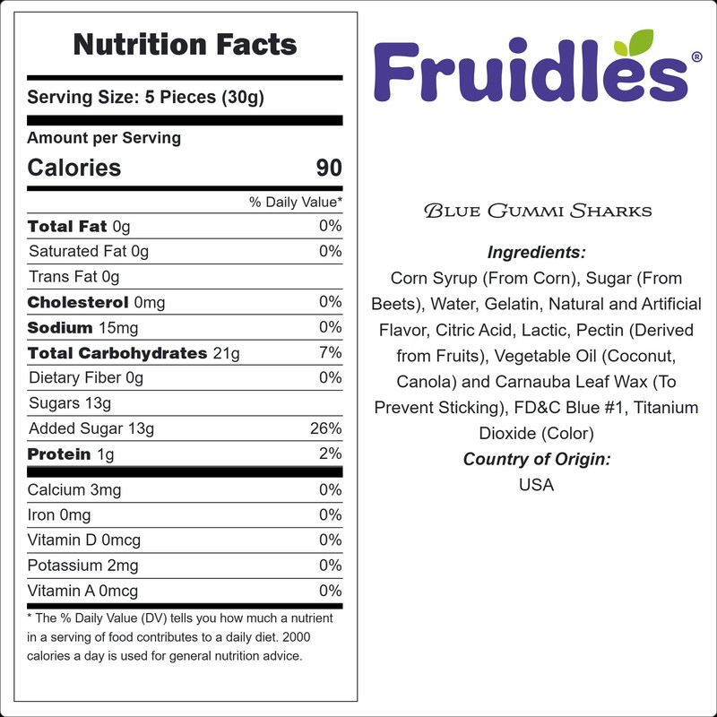 Fruidles Blue Shark Gummi Candy, Assorted Fruit Flavors Gummies, Allergy