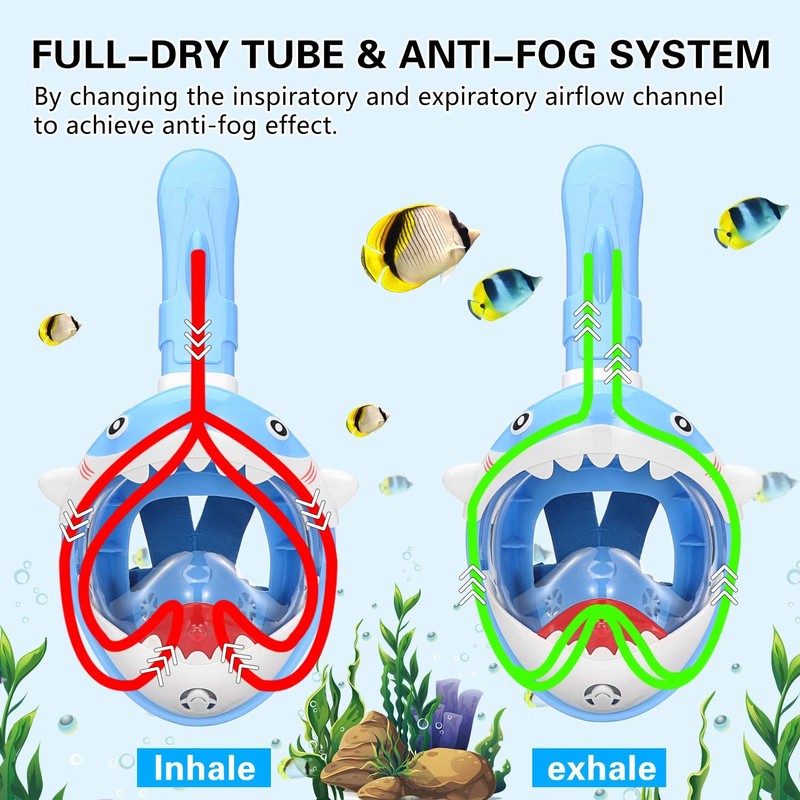 Full Face Snorkel Mask for Kids Breathing System Foldable 180