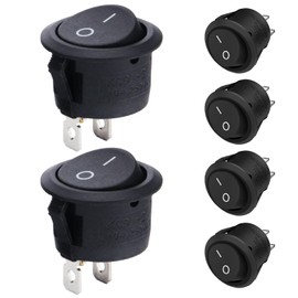 6 Pcs Black Round Rocker Switch, 2 Pin ON/Off Mini Round Toggle Switch AC 6A/250V 10A/125V SPST Car Switches for Car, Boat, Household Application