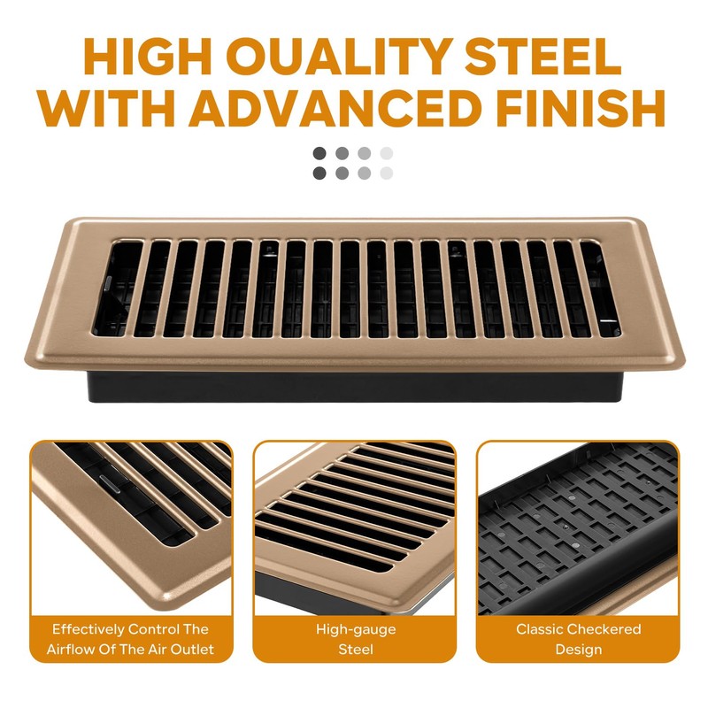 6x10 Floor Register, 4 Pack Brown Floor Vent Covers, Heavy