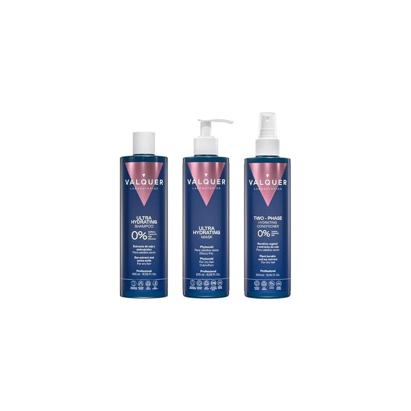 Valquer Pack Ultra Hidratante Shampoo, Mascarilla y Acondicionador Bifásico.
