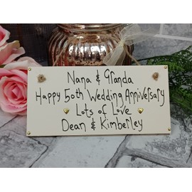 MadeAt94 Nana and Grandad 50th Golden Wedding Anniversary Gift Wooden Hanging Plaque