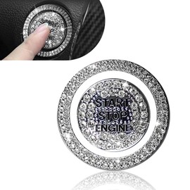 Prywog 2 PCS Car One-Button Start Button Covers, Bling Car Button Protective Decals, Automobile Interior Decorative Accessories, Universal for Most Cars, Trucks and Vans (White #1)