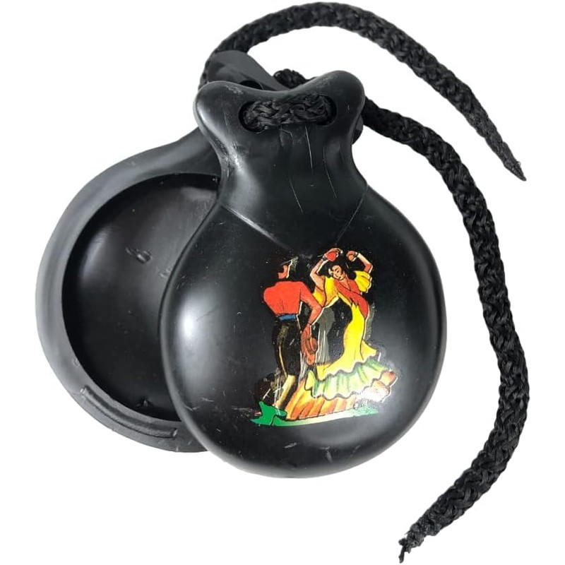 Spanish castanet souvenir, black color with typical Spanish drawings.