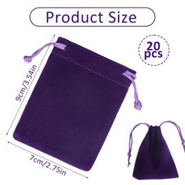 20 Pcs Small Velvet Jewelry Bags Velvet Jewelry Pouches with Drawstring Purple Velvet Cloth Gift Pouches Treat Favor Bags Velvet Gift Bags for Jewelry Bracelets Party Favors (2.8''x3.5'')