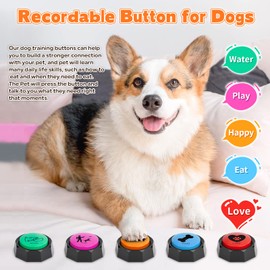 Dog Recordable Training Buttons, Set of 6 Colors, Dog Training Buzzer, Dog Talking Buzzers Button with 25 Stickers and 3 Mats, Louder Clearer Record & Playback Message for Communication&Training