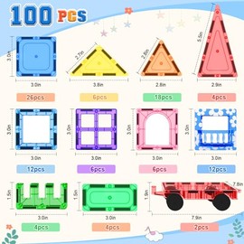 Juego de 100 piezas de bloques magnéticos STEM para construir y 2 coches, bloques sensoriales apilables, ideal para juguetes Montessori preescolares, regalos, para niños y niñas a partir de 3 años