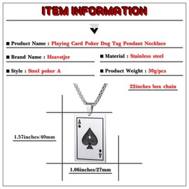 Heavstjer Punk Rock Stainless Steel Playing Card Poker Dog Tag Pendant Necklace(Steel Poker A)