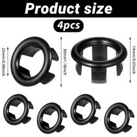 Sink Overflow Ring, 4 Pcs Bathroom Sink Overflow Trim Ring Sink Overflow Cover Hole Insert in Cap for Home Shopping Malls Kitchen Bathroom Basin Sink (Black)
