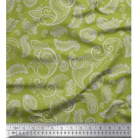 Soimoi Green Viscose Chiffon Fabric Paisley Block Print Fabric by The Yard 42 Inch Wide
