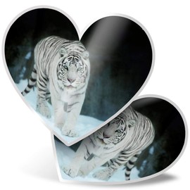 2 x Heart Stickers 7.5 cm - White Tiger Wild Animal Snow Laptop Tablet Luggage Scrapbook #3729