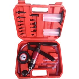 ZEAJSRU 23PCS Handheld Vacuum Pump Tester Brake Bleeder Kit Brake System Bleeding Tools with Adapters and 2 Reservoir Bottles Automotive Brake for Car Truck Motorcycle(red)