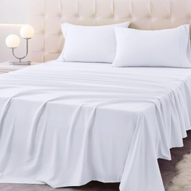 Homilay Twin Size Bed Sheet Set - 3 Piece Soft Microfiber Sheets with Deep Pockets, Cooling Technology, and Wrinkle-Free Pillowcase. Hotel-Quality, Durable Bedding, Brilliant White