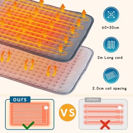 Heating Pad, 10 Adjustable Temperature Levels, 30 x 60 cm, with Timer Function, Washable, Lightweight and Comfortable
