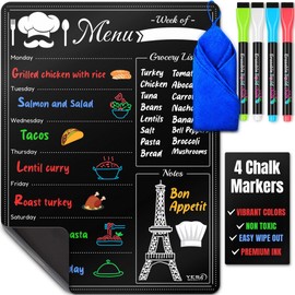 Magnetic Dry Erase Menu Board for Fridge (16x12) - Weekly Meal Planner Blackboard w/ 4 Magnetic Chalk Markers & Wiping Cloth - Chalkboard Organizer for Dinner Menus & Grocery Lists by Yes4Quality