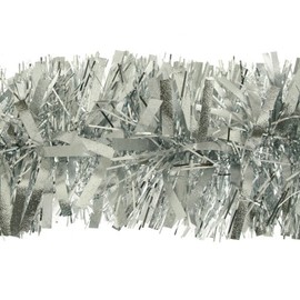 2m (6.5ft) Deluxe Thick Chunky Wide Silver Shiny Christmas Tree Tinsel Garland with Embossing Decoration