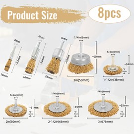 Oneroomone 8-Piece Wire Brush Drill, Wire Brush, Cordless Screwdriver, Cup Brush Set, Round Shaft 6 mm, Sanding Brushes for Removing Rust, Corrosion, Deburring