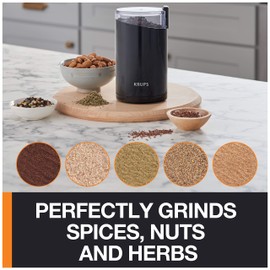 KRUPS Precision Electric Coffee Grinders: 3 oz Capacity, 200W Motor, Stainless Steel Blades for Uniform Grinding of Coffee Beans, Herbs, Nuts, and Spice Grinder (Black)