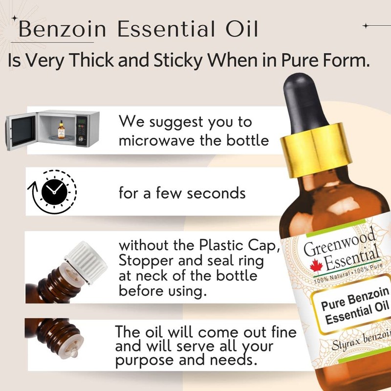 Greenwood Essential Pure Benzoin Essential Oil (Styrax-benzoe) with Glass Dropper
