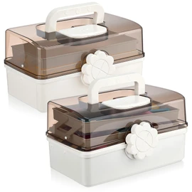 LemonRoad 2 Pack 3-layer Plastic Storage Box, Dividing Storage Box with Handle Sewing Tackle Case Organizer for Makeup, Medical, Sewing Supplies, Nail, Hair Accessories