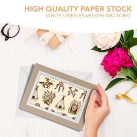 Greeting Cards Biege (Insert) - Native American Tribe Teepee Boho Blank Greetings Card Birthday Kids Party Boys Girls #15914