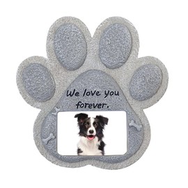 Pet Memorial Photo Frame Cat Dog Memorial Resin Figurine Lovely Paw Print Carve Marker Plaque Garden Tombstone Ornament (Dog)