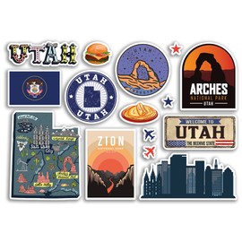 A5 Sticker Sheet Utah Landmarks Vinyl Stickers - Arches America States USA American Airport Stamps Skyline Flag Map Travel Holiday Scrapbooking City Luggage #79201