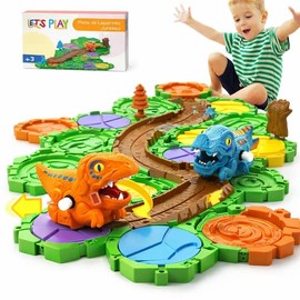 L LET'S PLAY Pista Laberinto de Dinosaurios para Niños | Juego de Mesa Armable Jurásico con 33 Piezas de Diferentes Tamaños | Juguete de contrucción E