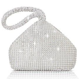 OSDUE Bucket Handbag, Full Diamond Clutch Women's Glitter Evening Bag, Chain Bag, Shoulder Bags for Wedding, Party, Leisure, Date (Silver), Silver Hand Triangle Bag, Classic