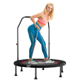 K KENSONE 40” Mini Trampoline for Adults with Gray Resistance Band, Fitness Rebounder for Indoor Workout with Adjustable Foam Handle, Small Home Exercise Equipment, Max Load 330lbs