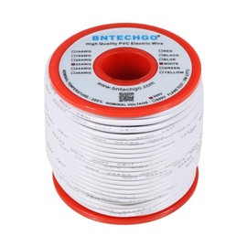 BNTECHGO 22 Gauge PVC 1007 Solid Electric Wire White 100 ft 22 AWG 1007 Hook Up Tinned Copper Wire