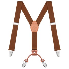 Buyless Fashion Adjustable Suspenders for Kids - 26" Elastic Straps 1" - Leather Y Shape Back - 5151 - Camel