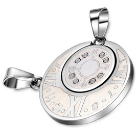 Cupimatch 2-Pieces Men Women Silver Tone Stainless Steel Round Compass Roman Numerals Design Pendant Couple Necklace Christmas Valentine Gift with 18 and 22 Inch Chain