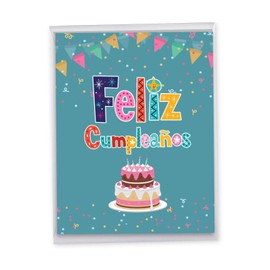 Big 'Feliz Cumpleaños' Greeting Card (Large 8.5 x 11 Inch) - Spanish Happy Birthday Card with Envelope - Felicitaciones B-day Regalo - Big Congratulations & Appreciation Stationery J6587BDG-SL