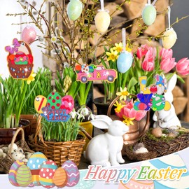 Pack of 40 Easter Crafts Children, Wooden Pendants Easter for Painting, Easter Decoration Crafts Children, Craft Set Easter Children, Easter Pendant Wood, with 12 Watercolour Pens, Rhinestones,