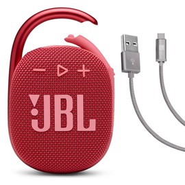 JBL Clip 4 (Red) + Bundle with Case Logic Braided USB Type-C Charge & Sync (6 ft, Gray)