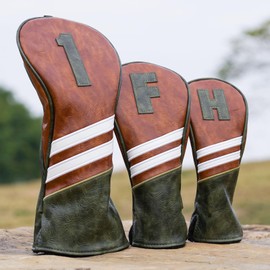 Craftsman Golf Club Wood Head Cover Classic Brown Fairway Headcover Golf Headcovers for Woods 3 Pieces Premuim PU Leather