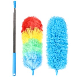 iHUFeather Rainbow Extendable Static Duster Reusable Microfiber Duster with 100" Telescoping Pole, Beandable and Washable Dusters Head for Cleaning Ceiling, Fan, Furniture