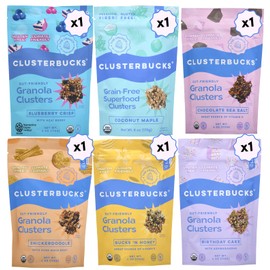 Clusterbucks Superfood Clusters – Grain-Free, Keto-Friendly Granola with Regeneratively Grown Sprouted Buckwheat– Gluten-Free, Low-Carb, Organic Healthy Snack (6 Ounce (Pack of 6), Variety #1)