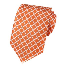 Elfeves Men Orange Check White Fine Striped Tie Regular Narrow Wedding Necktie