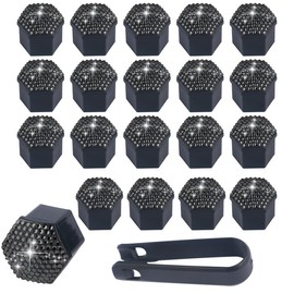 SYSUII 17 mm Car Wheel Bolt Caps, Pack of 20 Wheel Nut Caps with Removal Tool Hexagonal Tyre Bling Diamond Nut Covers Wheel Bolt Caps Wheel Nut Cap Wheel Bolt Protection Cover Black