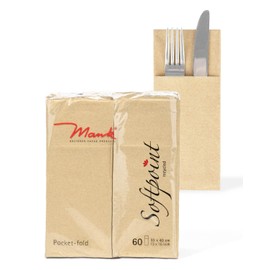 Mank Cutlery Napkins Made of Softpoint, Pub Cutlery Pockets, 40 cm x 33 cm, 1/8 Fold, with Cutlery Slot for Catering and Celebrations, Pack of 50 (Recycled Brown)