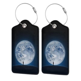 2 Pack Luggage Tags Earth WeChat Travel PU Cute Leather Luggage Tag Name ID Labels with Privacy Cover Suitcases Women Men Girls Boys Fun Laggage Tags(Wandering Earth)