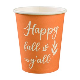 100Pcs Fall Party Cups Happy Fall Y'all Paper Cups 9oz Autumn Coffee Beverage Disposable Drinking Cups Orange Pumpkin Spice Cups for Wedding Birthday Thanksgiving Harvest Party Supplies