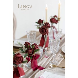 Ling's Moment Artificial Flowers Burgundy Rose Buds and Small Roses w/Stem for DIY Wedding Bouquets Centerpieces Arrangements Party Baby Shower Home Decorations