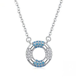 PAHALA 925 Sterling Silver Blue Swimming Ring Circle Charm Sport Crystals Pendant Necklace